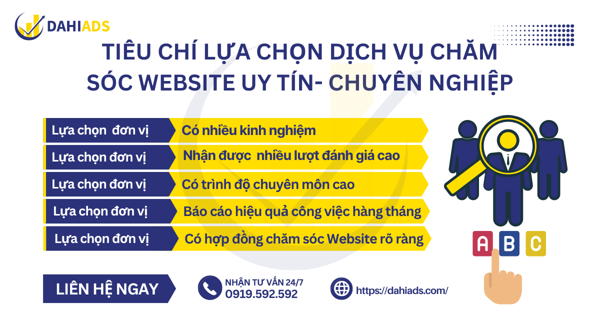 Tiêu chí lựa chọn đơn vị chăm sóc Website uy tín- chuyên nghiệp